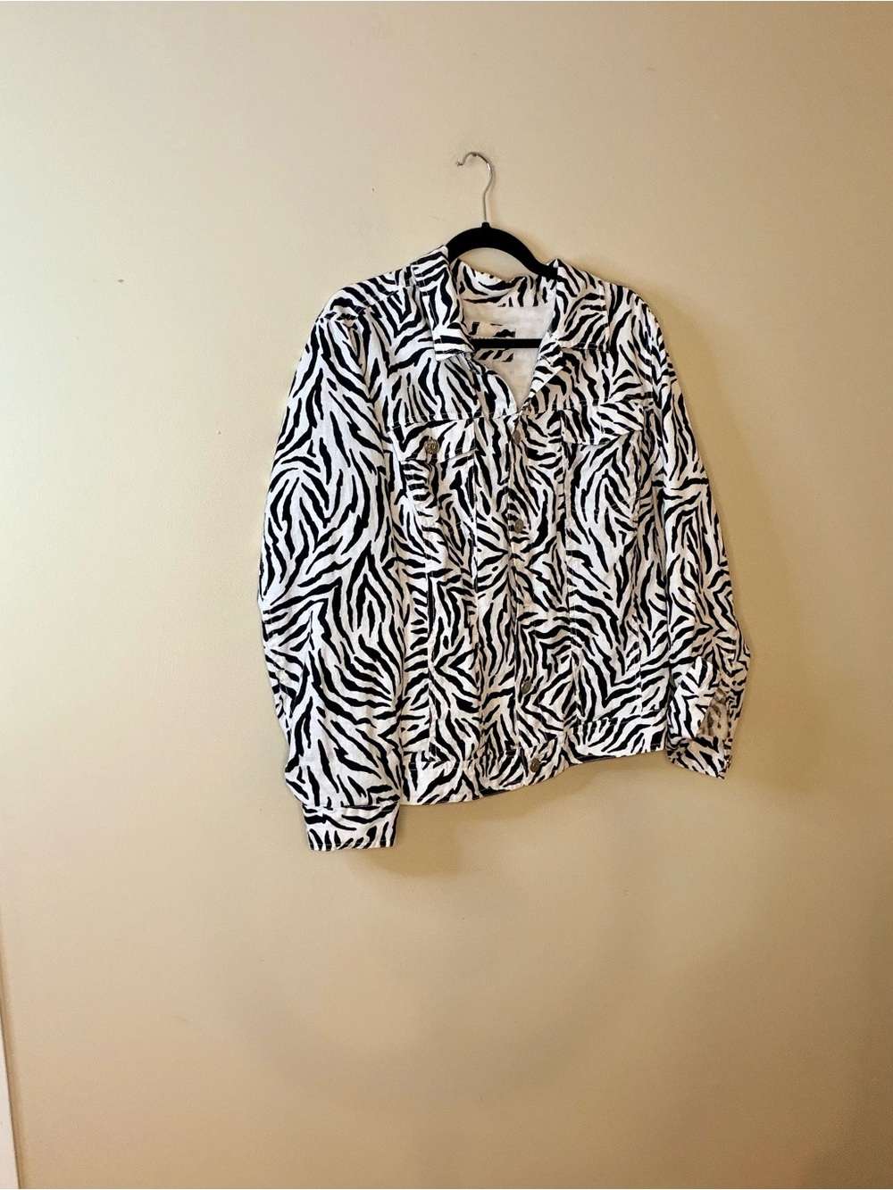 Carole Little Black and White Zebra-Print Jean Jacket